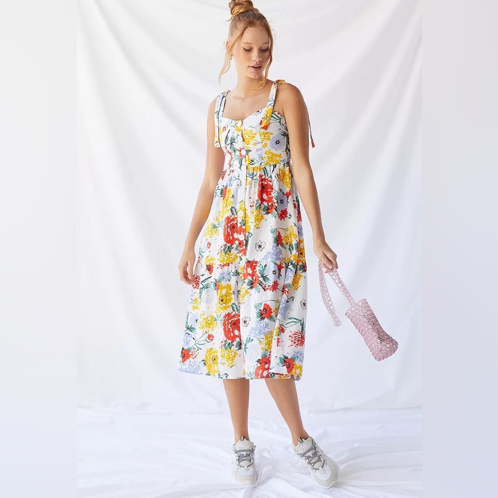 Urban Outfitters Positano Linen Tie-Shoulder Midi Dress